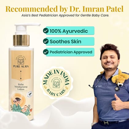 Pure Aura Newborn Baby Kit | Ayurvedic Shampoo, Wash, Lotion, Face & Diaper Rash Cream | Gentle Daily Skincare Essentials for Newborns & Infants with Sensitive Skin