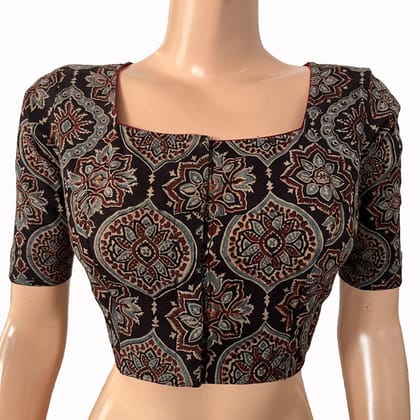 Ajrakh Cotton  Square neck Blouse,   Black,  BA1153-S