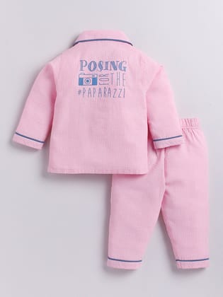 Cute Typography Back Print Pink Full sleeve Night Suit-6-9 m