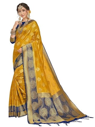 Women's Mustard Color Banarasi Art Silk Saree With Blouse Piece