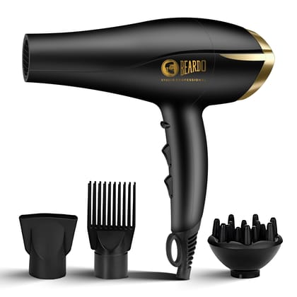 BEARDO Studio Professional Tornado Hair Dryer With 2000 Watts Power|Ac Motor, Concentrator, Diffuser, 2 Speeds, 3 Temperature Settings & Cool Shot Feature|For Professional Drying Experience|Black BEARDO Studio Professional Tornado Hair Dryer With 2000 Wa