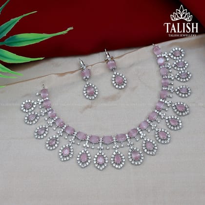 Elegant Pink Stone Necklace and Earring Set - Talish Jewellery