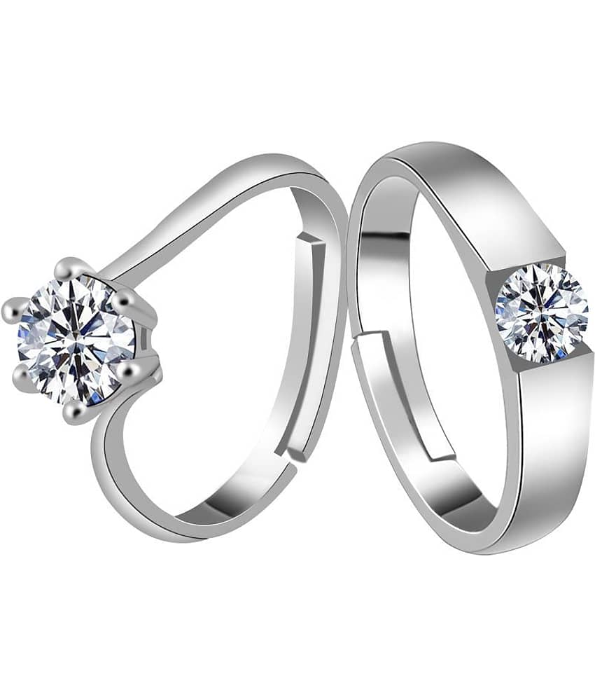 Silverplated lovely Solitaire His and Her Adjustable proposal couple ring For Men And Women Jewellery