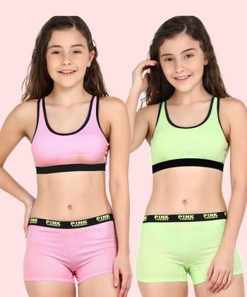 Girls Pink Trendz Combo Boyshorts-14-15YEARS / Pink Neon Green