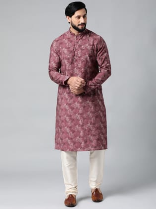 Wine Printed Kurta Set-S/38 / Only Kurta - No Lowers