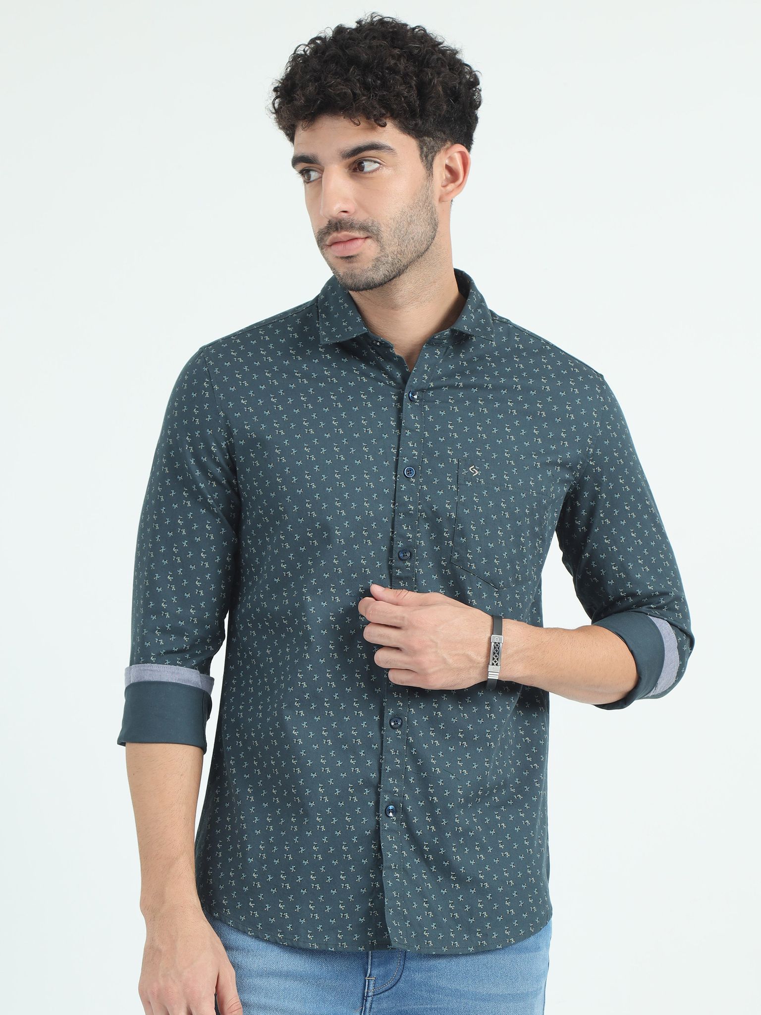 Classic Polo Men's Polo Neck Cotton Dr.Green Slim Fit Printed Shirt | SP1-49 B-FS-PRT-SF