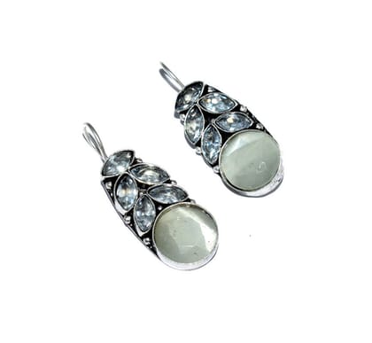 Silver Replica Stone Work Oxidized Hook Earring , SER-018-Per Pair