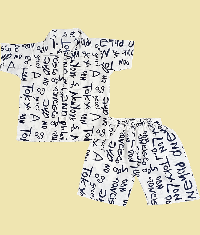 harshvardhanmart.com Pack of 1 Boys Cotton Blend Shirt & Shorts Set ( White )