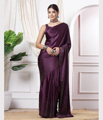 Samah Satin Embellished Saree With Unstitched Blouse Piece ( Wine )
