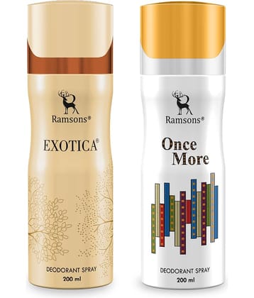 Ramsons - EXOTICA & ONCE MORE Deodorant Spray for Unisex 200ml each ( Pack of 2 )
