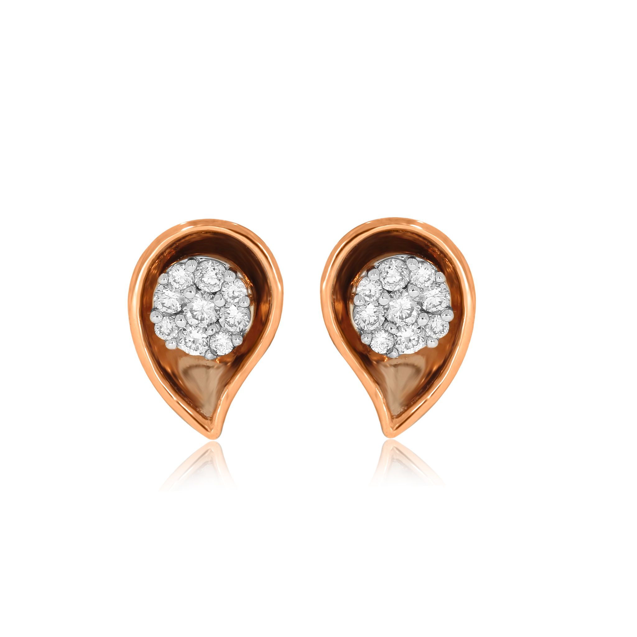 Senco Gold Sculpture of Ears Diamond Studs (2.4 gram / 0.2 Ct / GH-VS / 14K Rose Gold)