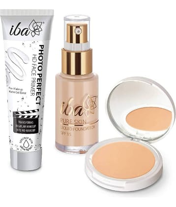 Iba Primer,Foundation,Compact Combo Ivory Fair , Long Lasting, Full Coverage Base Makeup, (Pack of 3)