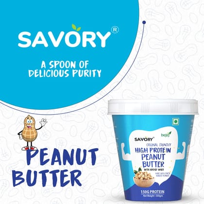 Savory Original Crunchy Peanut Butter (500g) | Made with Finest Roasted Peanuts | High in Protein | Cholesterol Free & Keto Friendly | Healthy Nut Butter | Ready to Eat