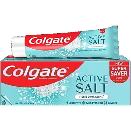 Colgate Active Salt Anticavity Toothpaste, 300 g (1 x 200 + 1 x 100 g)