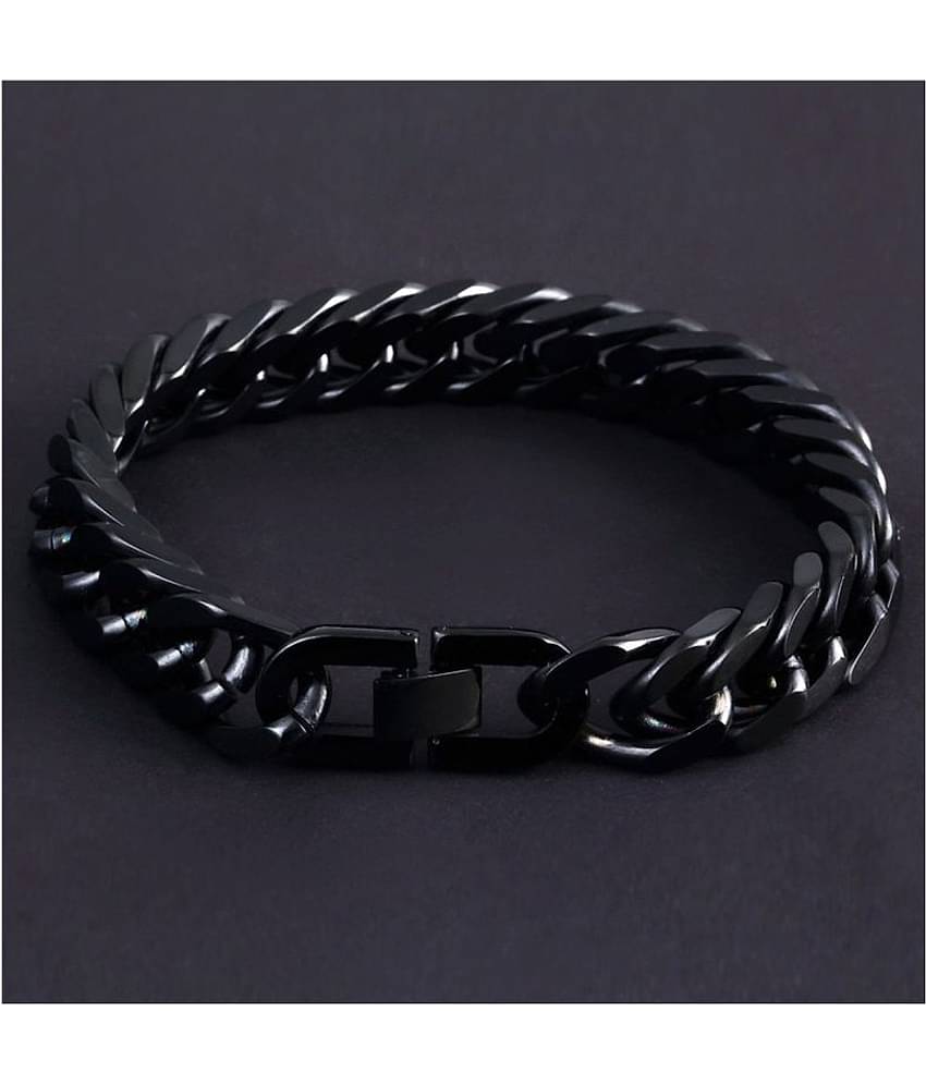 ZIVOM® Glossy Black Curb 316L Surgical Stainless Steel Premium Lock Bracelet For Men Boys