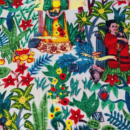 Frida Kahlo Velvet fabric for upholstery-White-1 meter