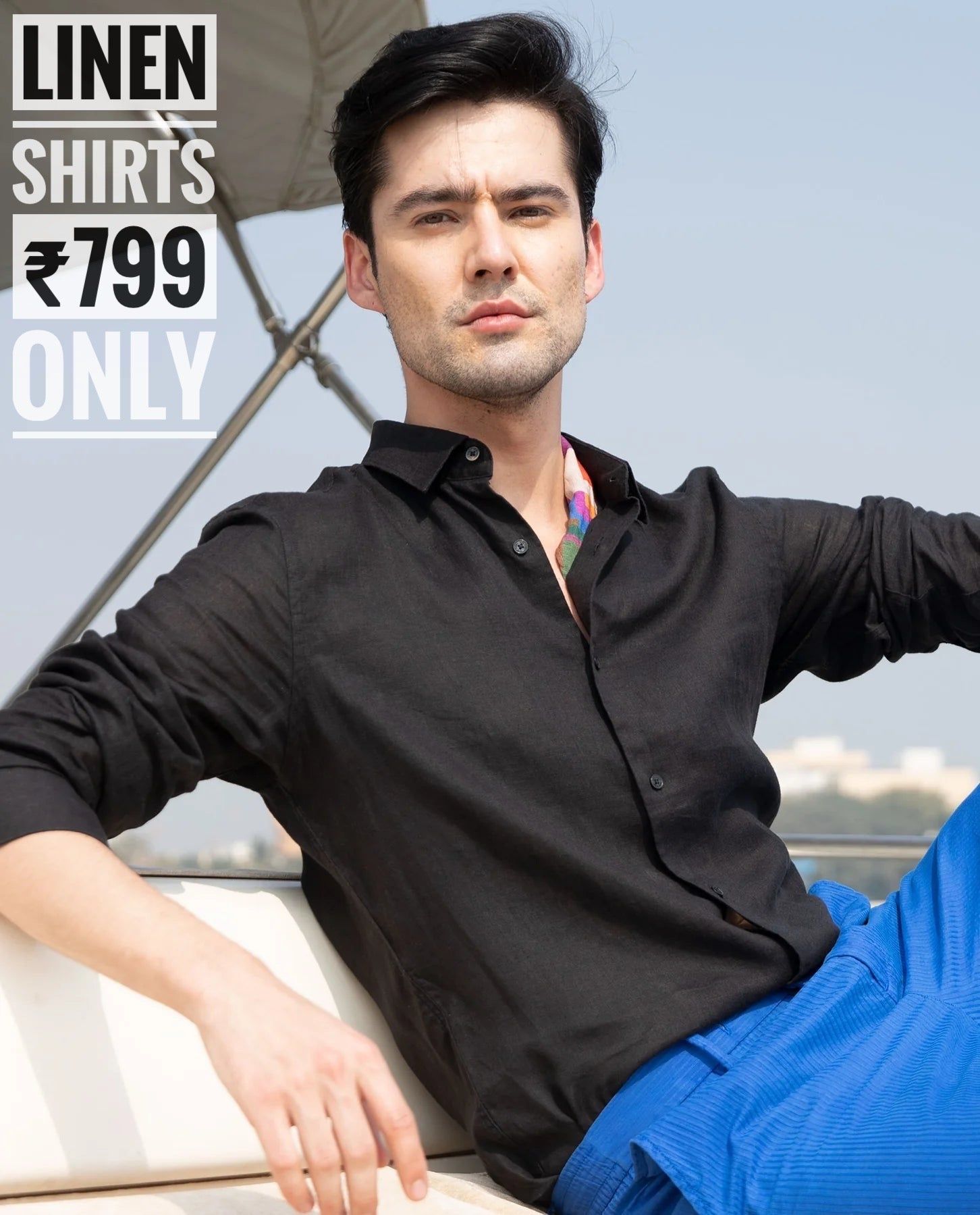 PREMIUM LINEN SHIRT BLACK full sleeve-XXL-46