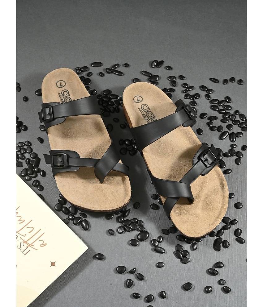 Aadi Black Men's Leather Slipper