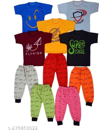 DIAMOND EXPORTER Pack of 5 Baby Boys Cotton Blend T-Shirt & Pants Set ( Multicolor )