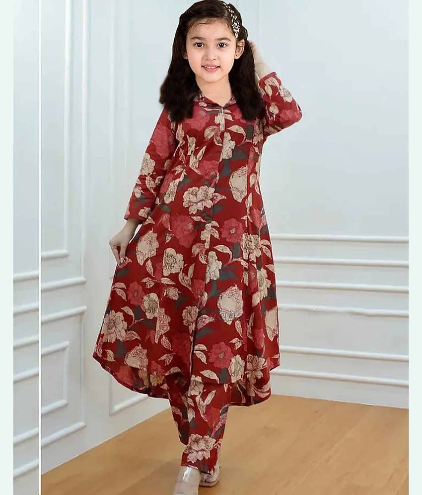 JULEE Girls Rayon Kurti with Pants ( Pack of 1 , Red )