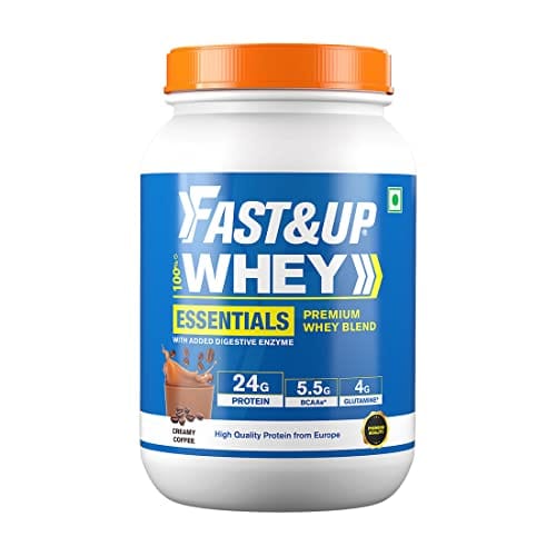 FAST&UP Essentials Whey Protein Isolate Blend (Creamy Coffee flavour), 30 Servings, 24g Protein, 5.5g BCAA, 4g Glutamine (2.1 Lbs, 960gm)