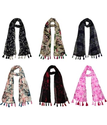 stolevilla Multi Printed Poly Cotton Yarn Stoles ( Pack of 6 )