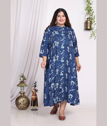 Swasti Cotton Blend Printed Anarkali Women's Kurti - Blue ( Pack of 1 )