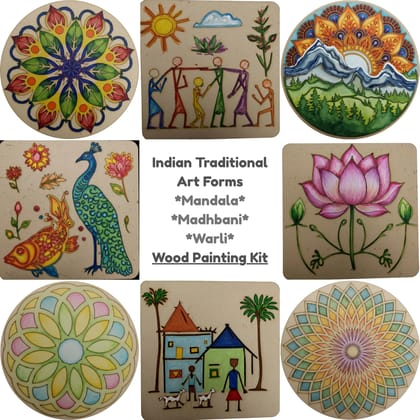 Indian Art Painting Kit with Mandala and Traditional Art Forms – DIY Creative Painting Set with Pre-Engraved Wooden Art Panels