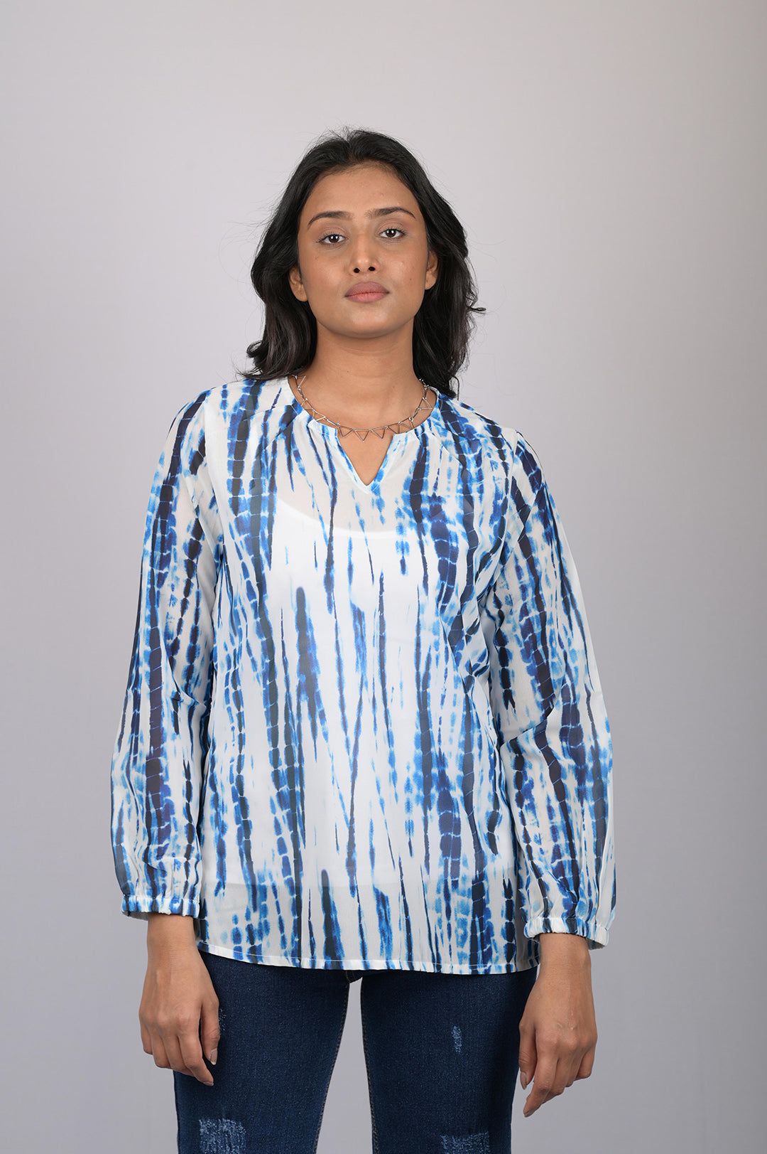 Western wear top Chiffon tops for women's Tie Dye Print Long Sleeves Top (OTL-TPS1079)-Tie & Dye / S