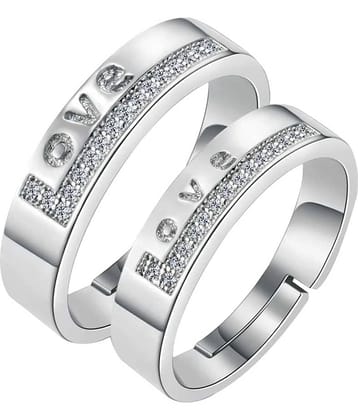 silver plated ring simbol of love decorated of diamond adjustable couple ring for men and women.