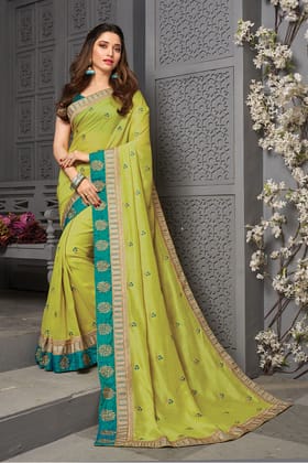 Blue Green Embroidered Saree