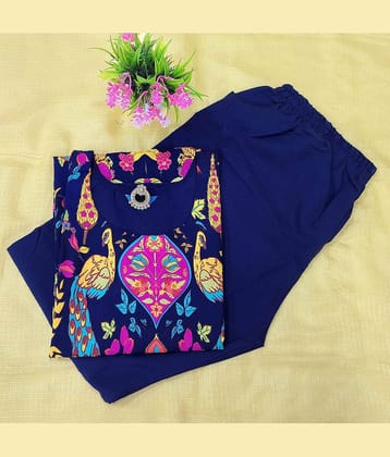 Ethnicbasket Crepe Printed Kurti With Pants Women's Stitched Salwar Suit - Navy ( Pack of 1 )