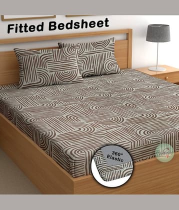 CG HOMES Cotton Abstract Fitted 1 Bedsheet with 2 Pillow Covers ( Double Bed ) - Brown