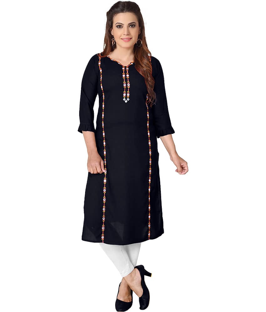 Kapadia - Black Rayon Women's Straight Kurti ( Pack of 1 )