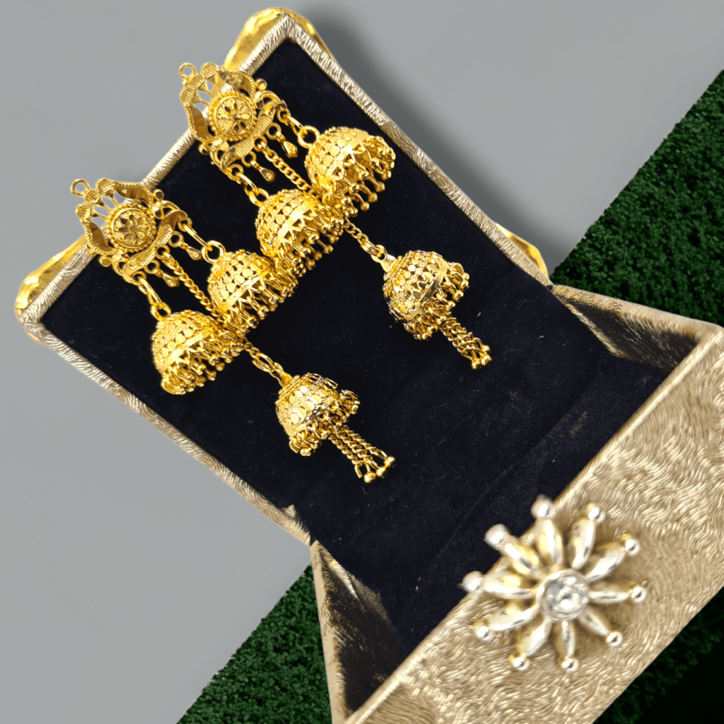 Handmade Multilayer Gold Earrings | One Gram Gold Plated Wedding Chandelier Earrings