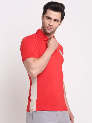 Invincible Men’s Color Block Polo With Side Panel-Red / S