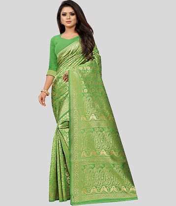 Gazal Fashions Banarasi Silk Embellished Saree With Unstitched Blouse Piece ( Black )