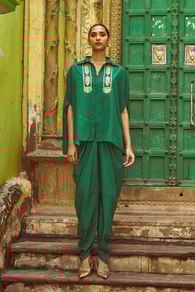 DRAPED STRIPED DHOTI PANT-XXS / Green