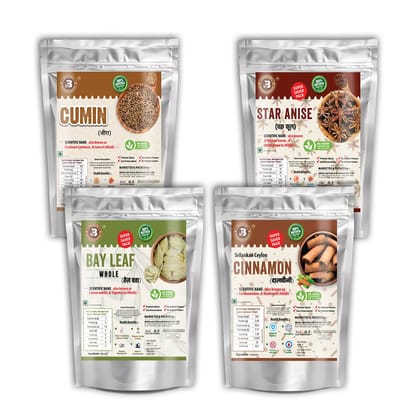 Brew Lab Sabut Garam Masala Packet Combo Of Cumin, Star Anise, Bay Leaf, Cinnamon-100g X 4 (400 g)