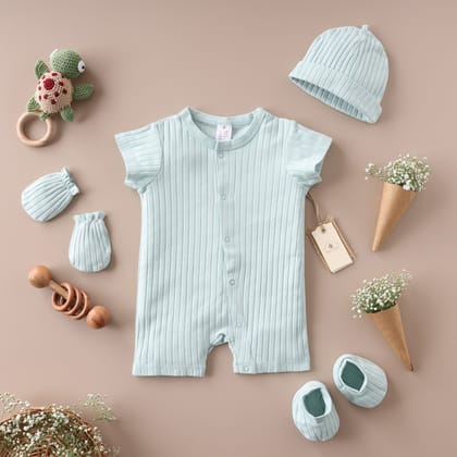 Poshaak  Short Sleeves Baby Bodysuit set-Moonlight jade / 6-9 months with Cap only