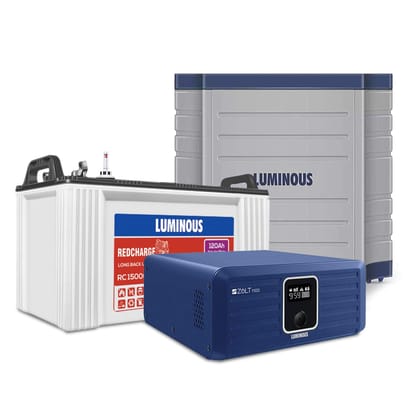 Luminous Zolt 1100 Pure Sine Wave Inverter with Red Charge RC 15000PRO 120 Ah Recyclable Tubular Battery and Trolley for Home, Office & Shops (Blue & White)