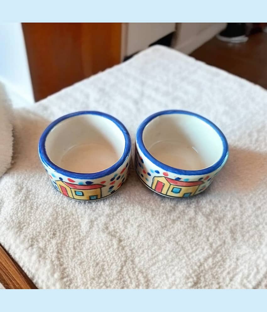Malaikah Round Hut Chutney Bowl Ceramic Printed Decorative Bowl 5 cm ( Set of 2 ) Multicolor