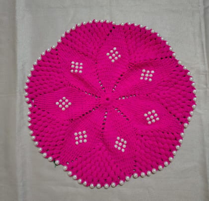 Suman Arts Crochet Doily (150g) | Handcrafted Pink Crochet Rumal with Pearl Embellishments | Table Decor Suman Arts Crochet Doily (150g) | Handcrafted Pink Crochet Rumal with Pearl Embellishments | Table Decor