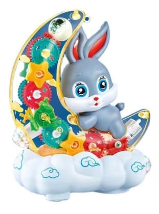 Gear Display Transparent Moon Rabbit Toy for Kids - 360 Degree Rotating With 3D Flashing LED Lights and Music (Color as per Stock)