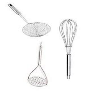 Combo of Stainless Steel 1 Deep Fry Strainer 1 Hand Blender Mixi and 1 Masher