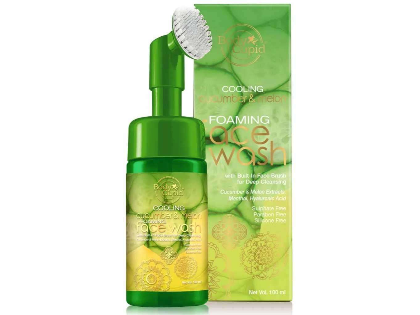 Body Cupid Cooling Cucumber And Melon Foaming Face Wash With Built In Brush - 100ml