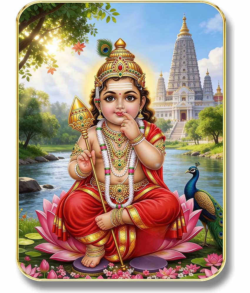 Livin'luxe Bala Murugan Lord Kartikeya MDF Wall Art with Table Top Stand for Mandir