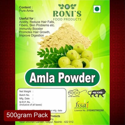 Roni's Amla Powder (500g) | Pure Dried Indian Gooseberry Churna | For Hair, Skin & Consumption | Rich Source of Vitamin C