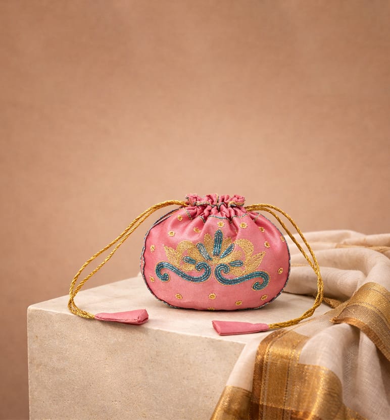 Handcrafted Zari Zardozi Embroidered Potli Bag (Small Size)