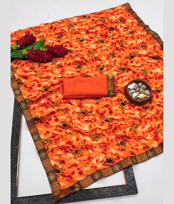 Kanooda Prints Georgette Printed Saree With Unstitched Blouse Piece ( Orange )